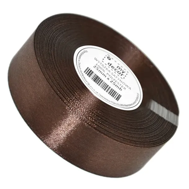 Wstążka Satynowa Tasiemka Atłasowa 25mm 25mb 3201N ciemny brąz czekolada