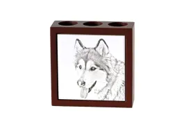 alaskan-malamute-stojak-na-dlugopisy-z-psem-organizer-na-biurko-z-nadruk