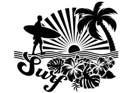 naklejka-grafika-na-kamper-przyczepe-palmy-zachod-slonca-surf-surfing-94x81