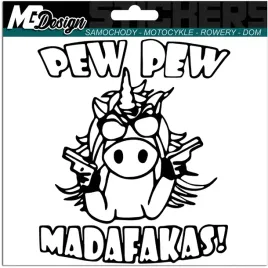 naklejka-na-samochod-pew-pew-madafakas-jednorozec-unicorn-pistolet-16x14