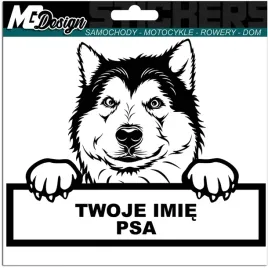 naklejka-na-samochod-pies-alaskan-malamute-imie