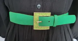 pasek-guma-zielony-zlota-klamra-kwadratowa-kamienie