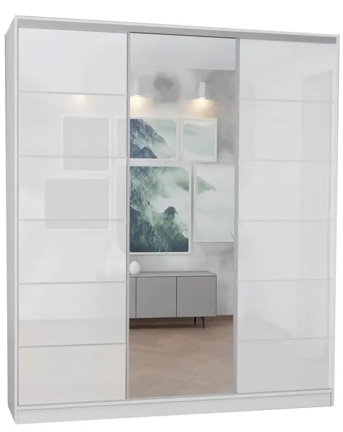 SZAFA 3D2L 220x250 BIAŁA - 2x lacobel + lustro