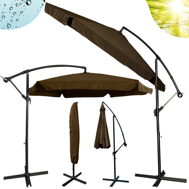 PARASOL OGRODOWY DUŻY SKŁADANY Z WYSIĘGNIKIEM 350cm + POKROWIEC - BRĄZ