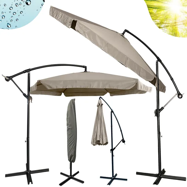 PARASOL OGRODOWY DUŻY SKŁADANY Z WYSIĘGNIKIEM 350cm +POKROWIEC- JASNY SZARY