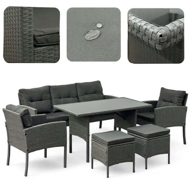 MEBLE OGRODOWE TECHNORATTAN ZESTAW SOFA STÓŁ SZARY SFS078