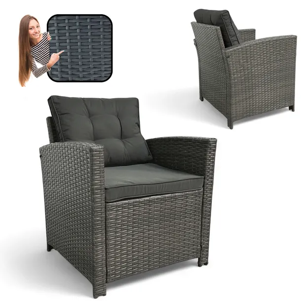 2 x FOTELE OGRODOWE FOTEL MEBLI OGRODOWYCH SFS020-SC TECHNORATTAN SZARY