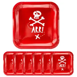 talerze-talerzyki-papierowe-czerwone-pirat-piraci-biala-czaszka-6szt