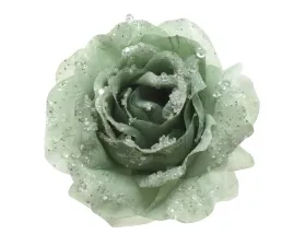 sztuczny-kwiat-na-klips-roza-zielona-brokat-14cm