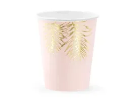 kubki-papierowe-rozowe-zdobione-zlotymi-liscmi-220ml-6szt