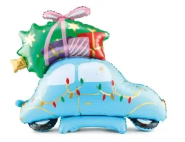 balon-foliowy-stojacy-auto-samochod-niebieski-z-choinka-swiateczny-90cm