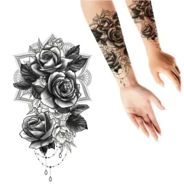 sztuczny-tatuaz-roze-mandala-liscie-kobiecy-czarny