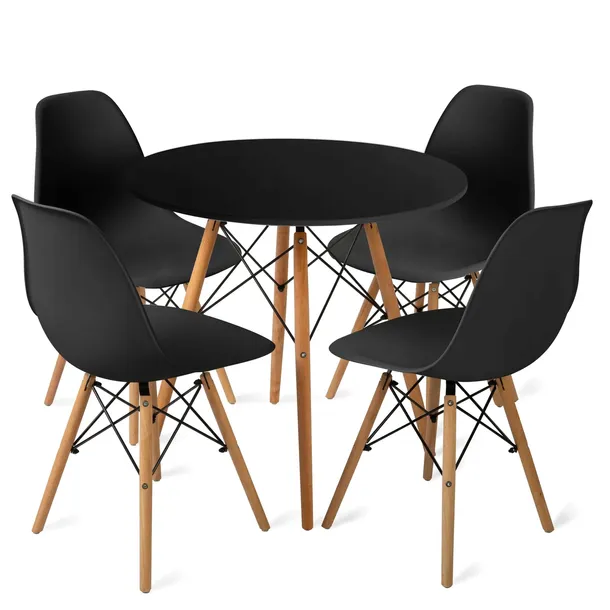 Stół 80cm Black+ 4 krzesła Skandynawskie