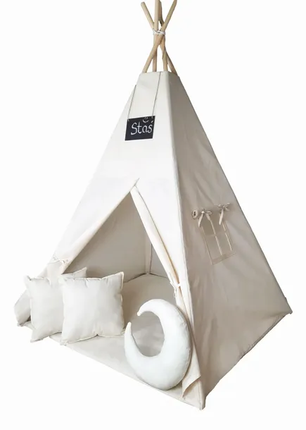 Namiot tipi teepee śmietankowy poduszki mata tabliczka personalizacja