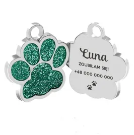 personalizowana-metalowa-adresowka-dla-psa-lub-kota-zielony-brokat