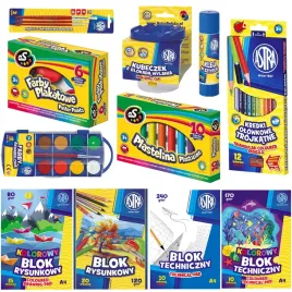 wyprawka-szkolna-farby-kredki-bloki-astra-13-elem