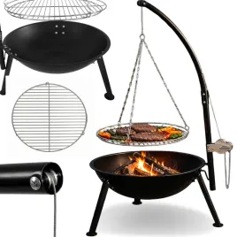 grill-ogrodowy-trojnog-palenisko-ruszt-nierdzewny-regulowany-podwieszany