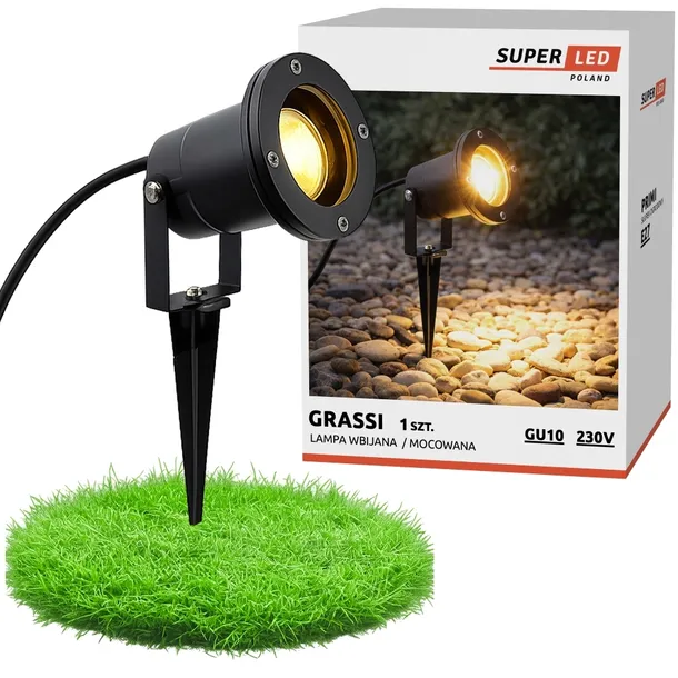 Reflektor ogrodowy wbijany GU10 Lampa ogrodowa alu 230V z przewodem 1m