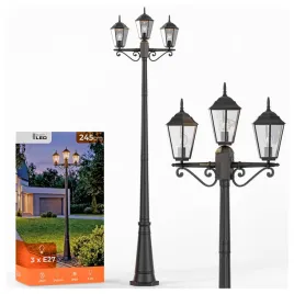 lampa-ogrodowa-led-zewnetrzna-e27-stojaca-latarnia-slup-245cm-potrojna-ip65