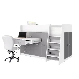 lozko-pietrowe-jsm-1-antresola-z-biurkiem-szary-mat-materac-gratis