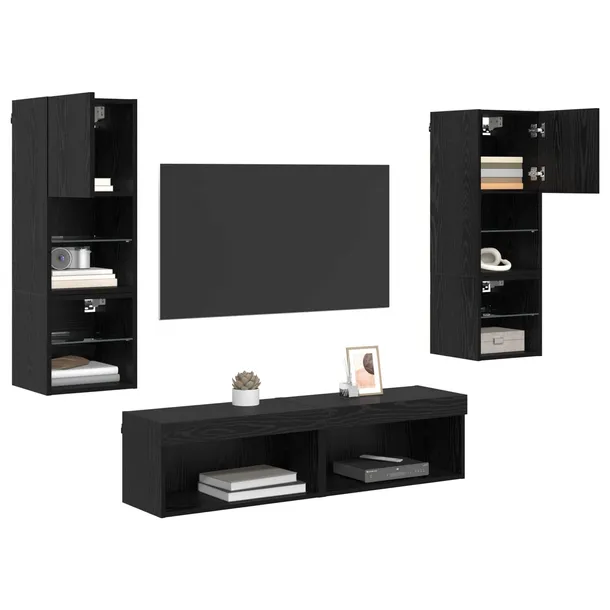 unit-scienny-do-telewizora-ze-led-lights-6-szt-czarny-dab-kolor-mebla-szary