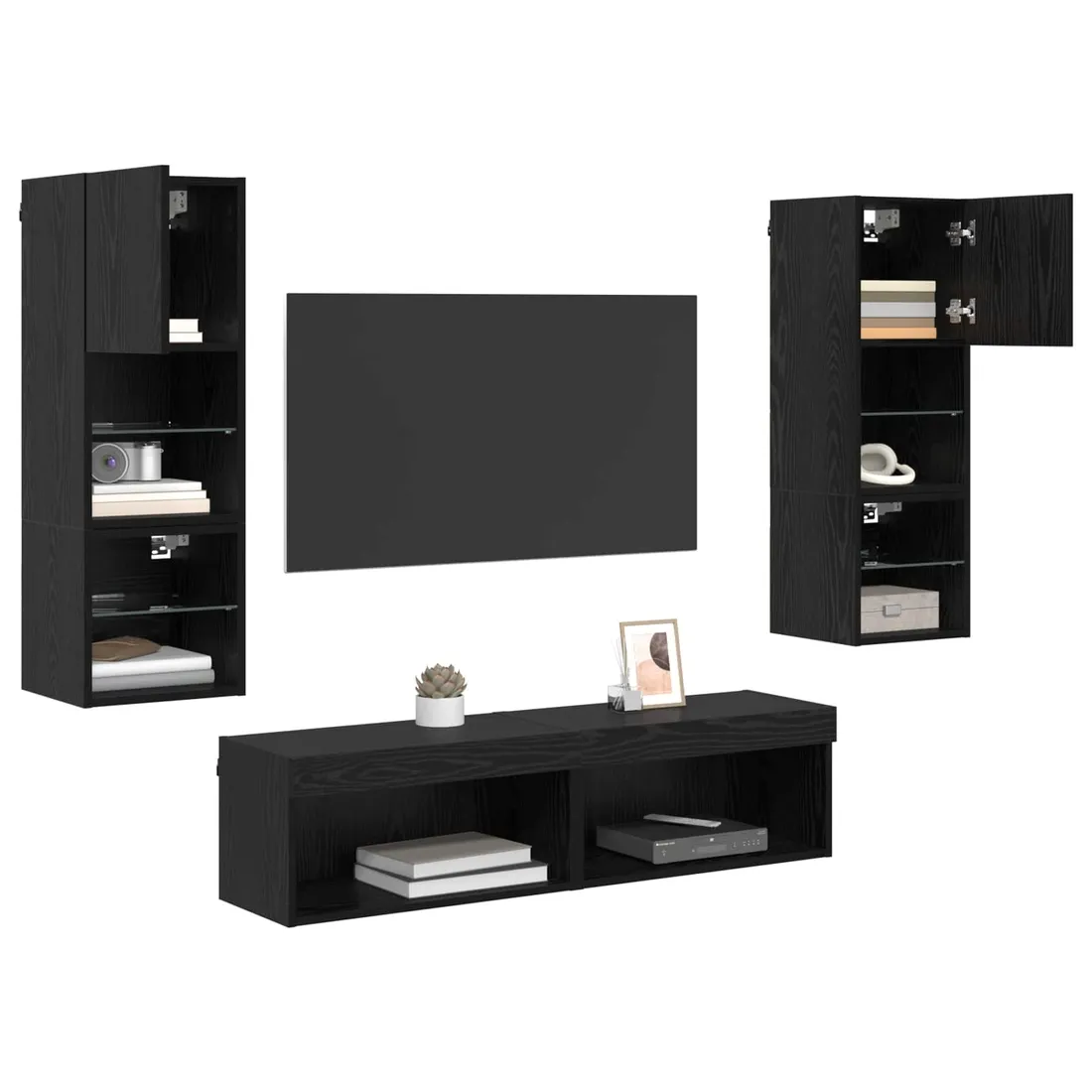 unit-scienny-do-telewizora-ze-led-lights-6-szt-czarny-dab-stan-nowy