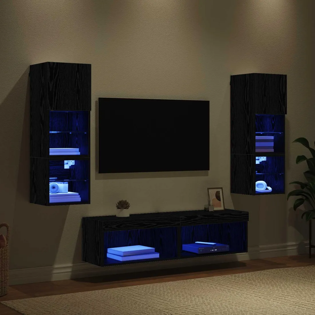 unit-scienny-do-telewizora-ze-led-lights-6-szt-czarny-dab-stan-nowy