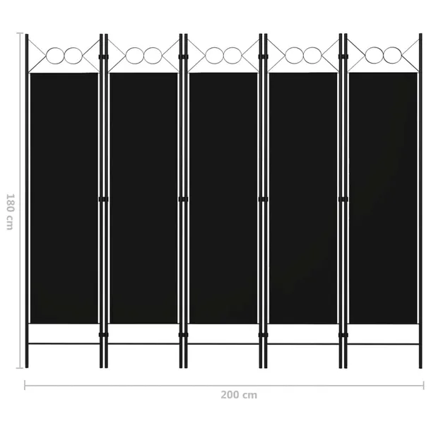 parawan-5-panelowy-czarny-200-x-180-cm