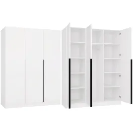 szafa-trzydrzwiowa-150-cm-11-polek-czarne-uchwyty-biala