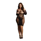 contrast-net-long-sleeved-mini-dress-plus-size