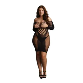 contrast-net-long-sleeved-mini-dress-plus-size