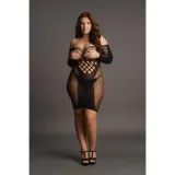 contrast-net-long-sleeved-mini-dress-plus-size