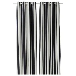 ikea-zaslona-2-szt-bialy-czarny-paski-z-oczkami-145x300-cm